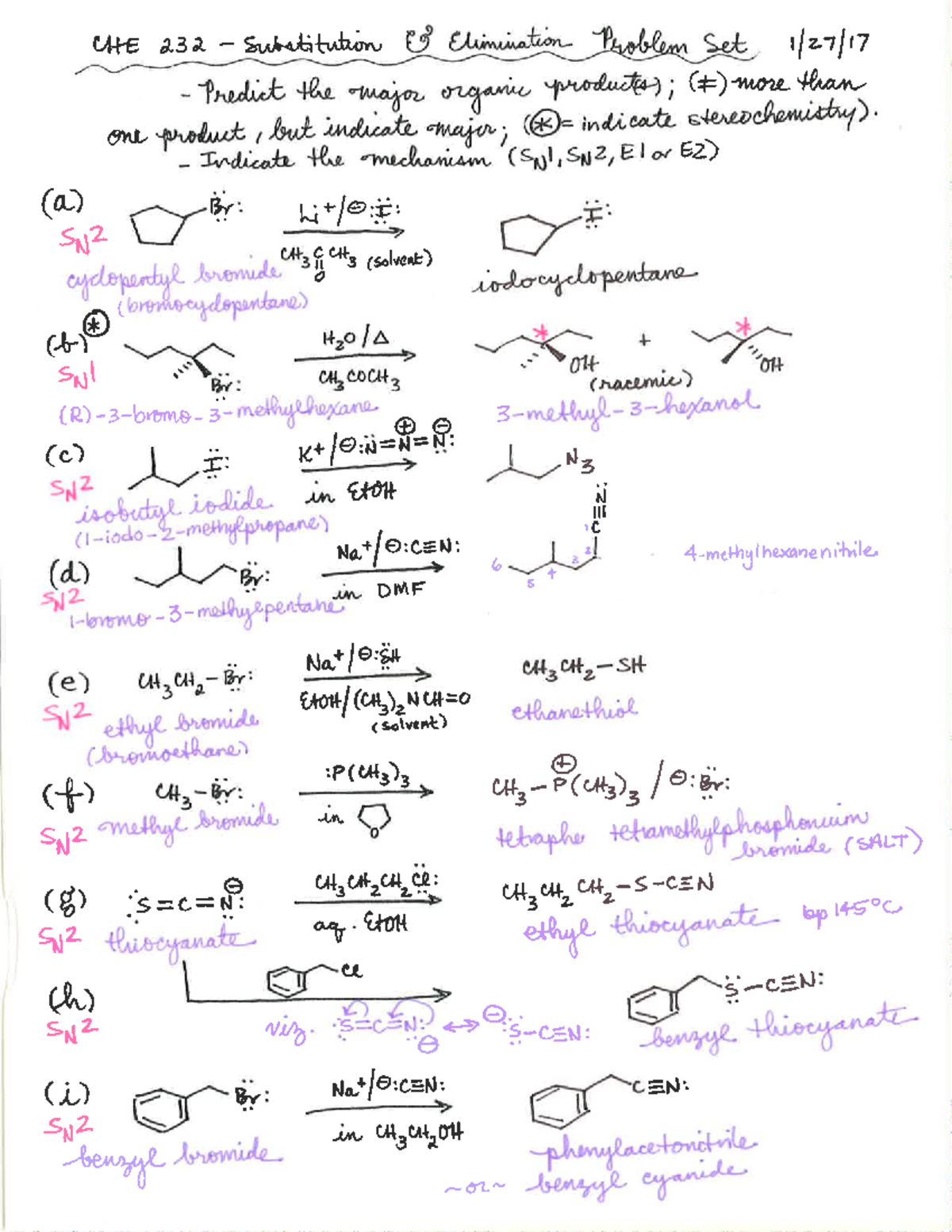 Nucleophilic Substitution and Elimination of Alkyl Halides - Problem ...