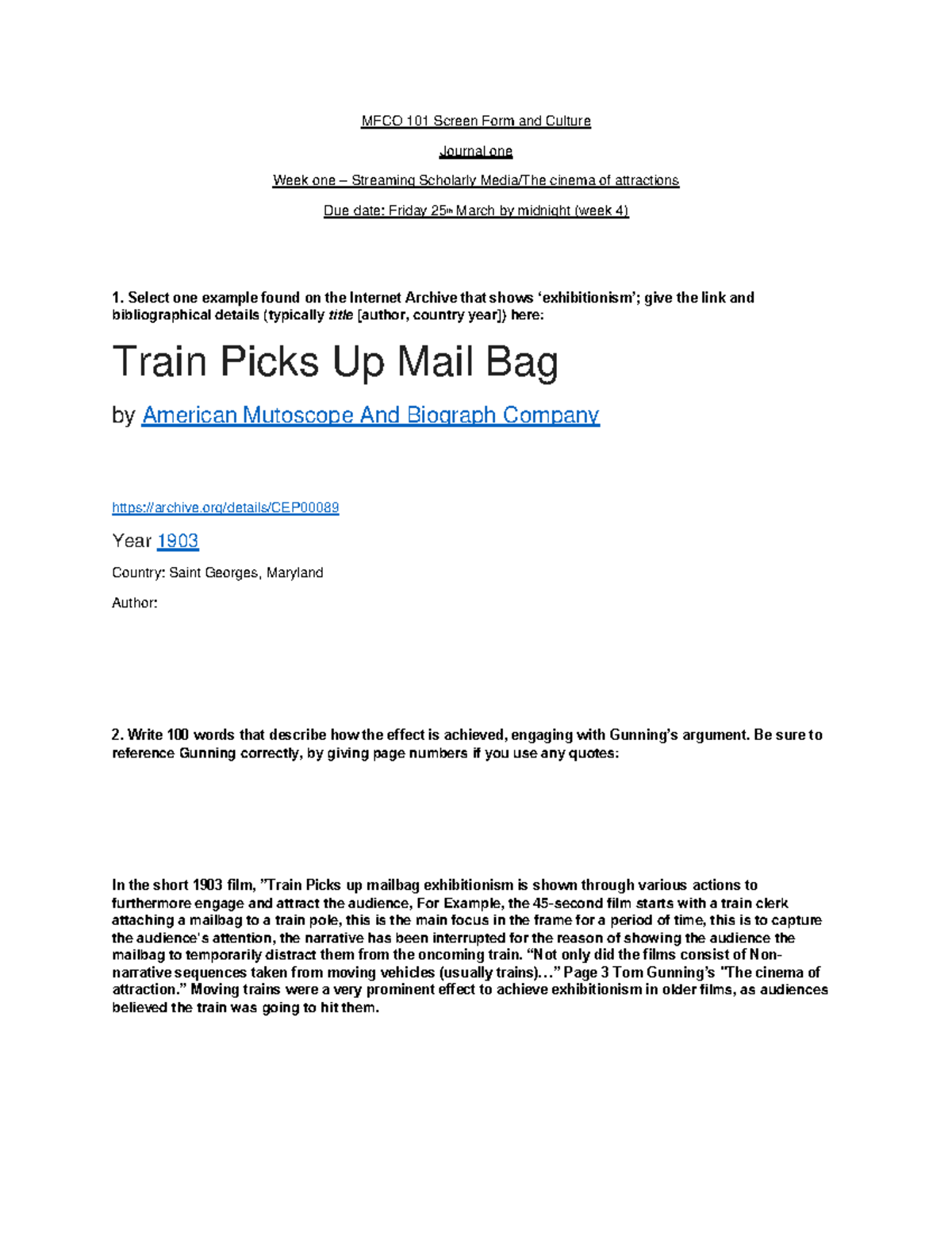 Media journal 1 MFCO 101 Screen Form and Culture Journal one Week one