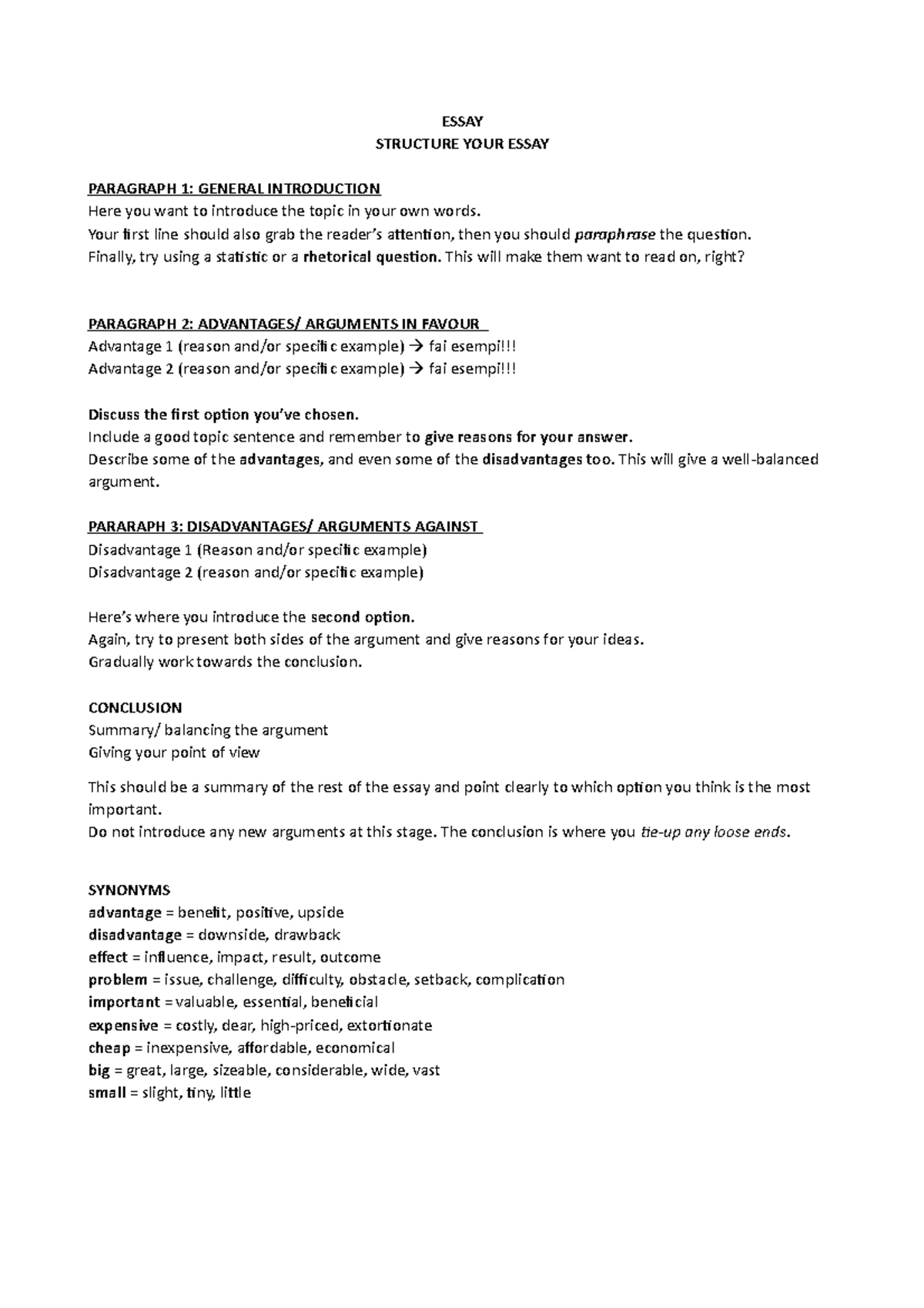 Essay - ESSAY STRUCTURE YOUR ESSAY PARAGRAPH 1: GENERAL INTRODUCTION ...