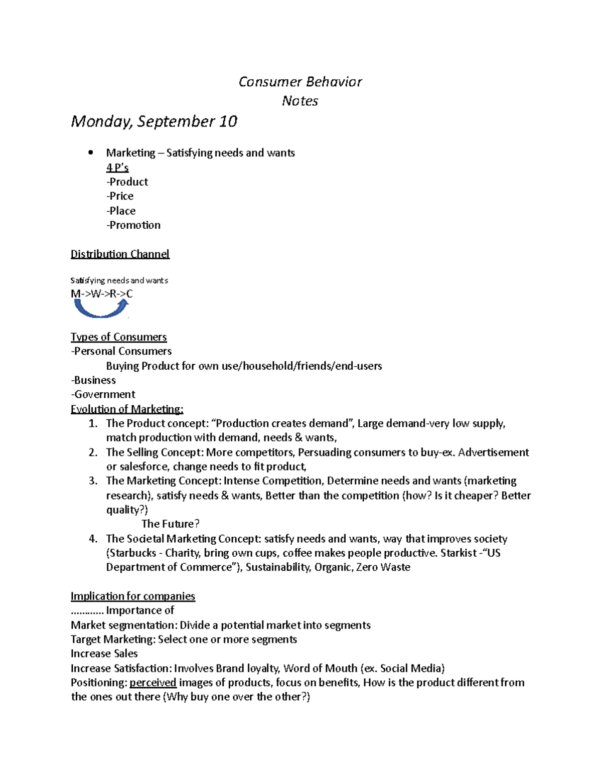 Consumer Behavior Notes - Consumer Behavior Notes Monday, September 10 ...