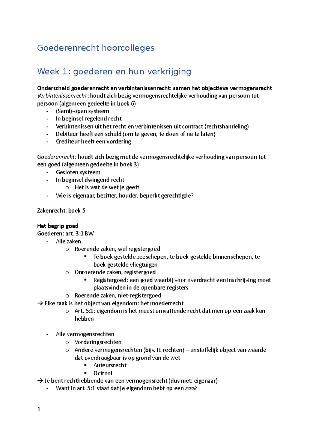 Goederenrecht hoorcolleges 31 BW Alle zaken o Roerende zaken, wel