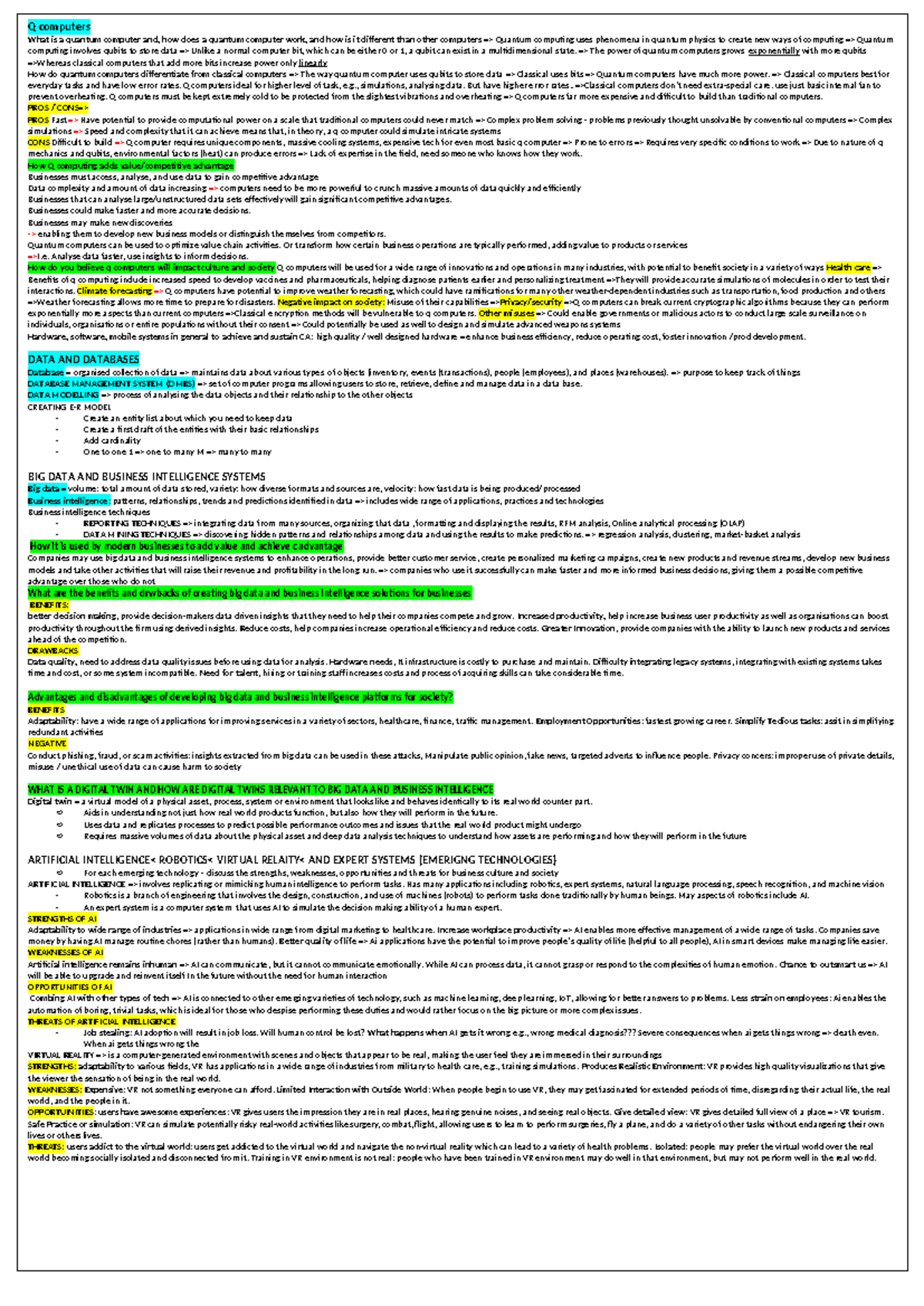 INFO 123 open book - summary sheet - Q computers What is a quantum ...