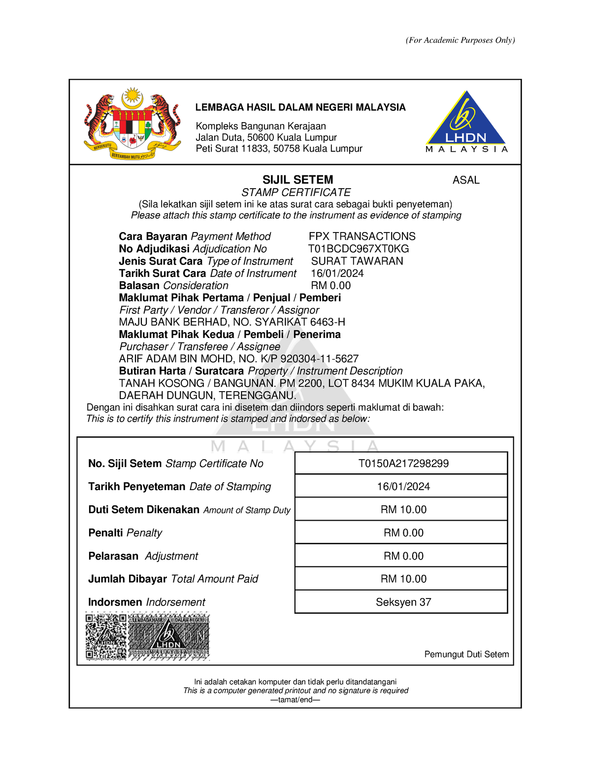 3. Sijil Setem LO - (For Academic Purposes Only) LEMBAGA HASIL DALAM ...