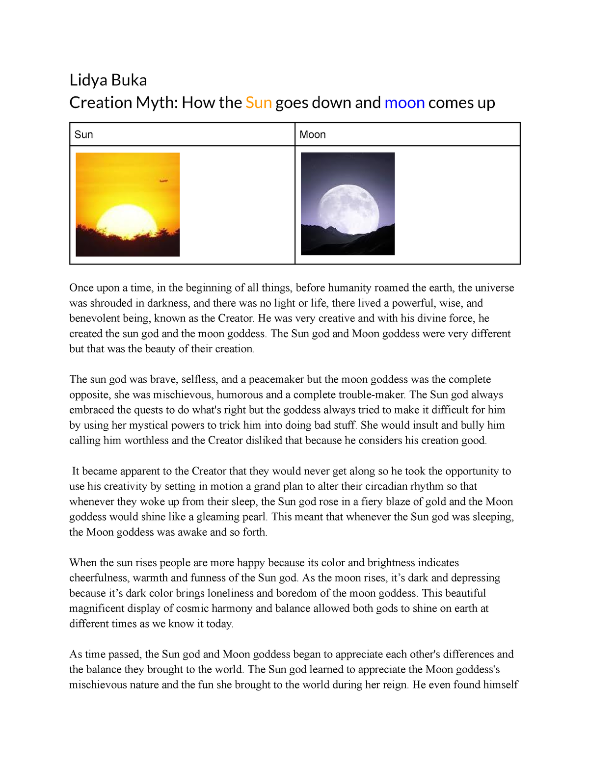 creation myth essay