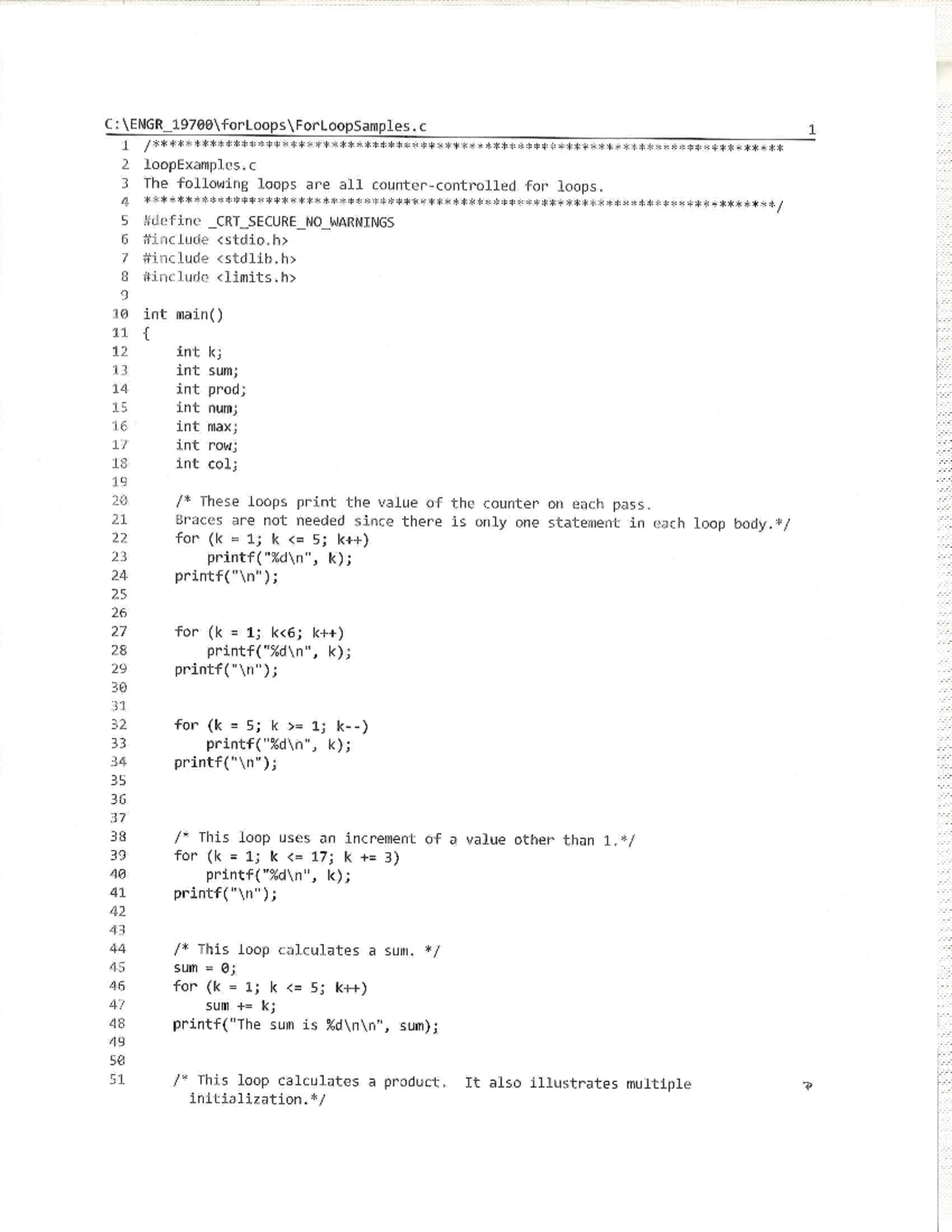 For Loop Examples - Sample C programs for 