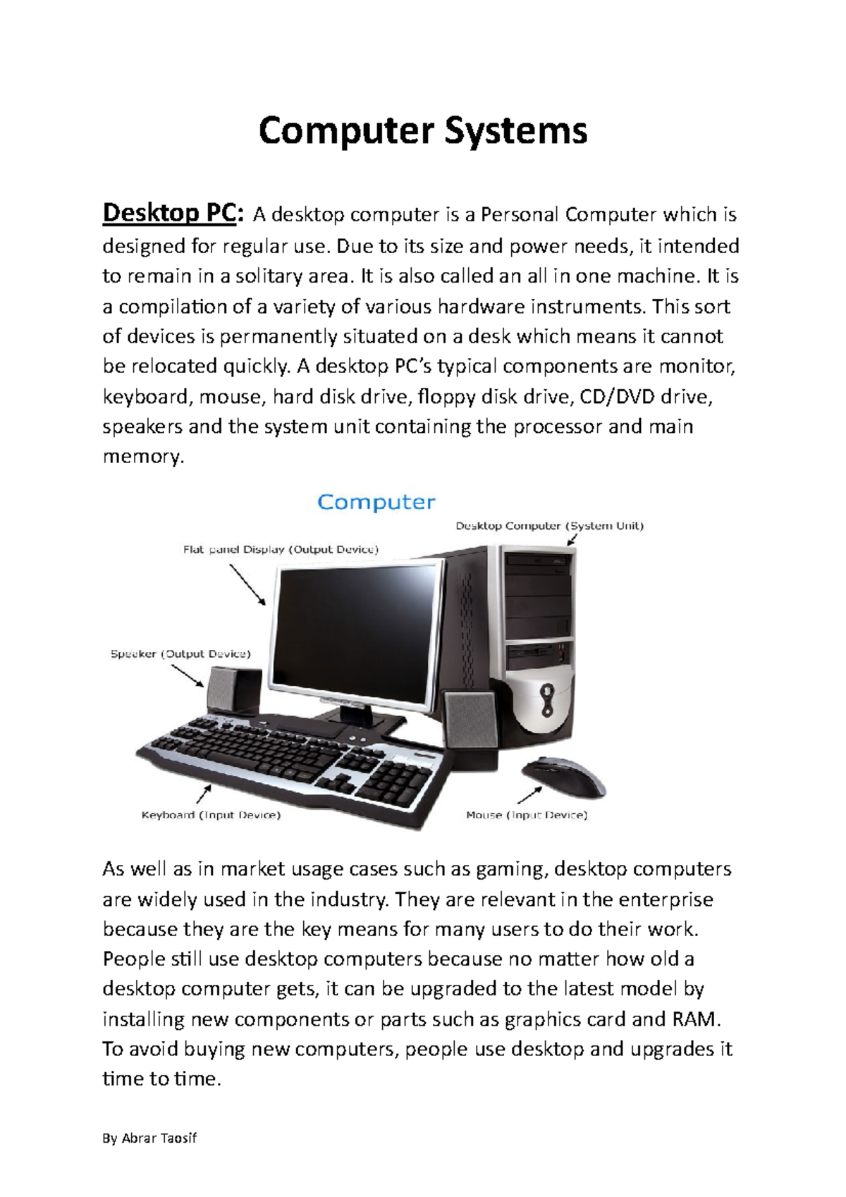 Computer systems P2 - Computer Systems Desktop PC: A desktop computer ...
