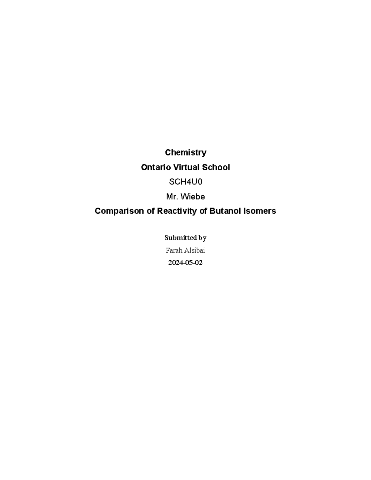4 OVS SCH4U0 Comparison of Reactivity of Butanol Isomers LAB ...