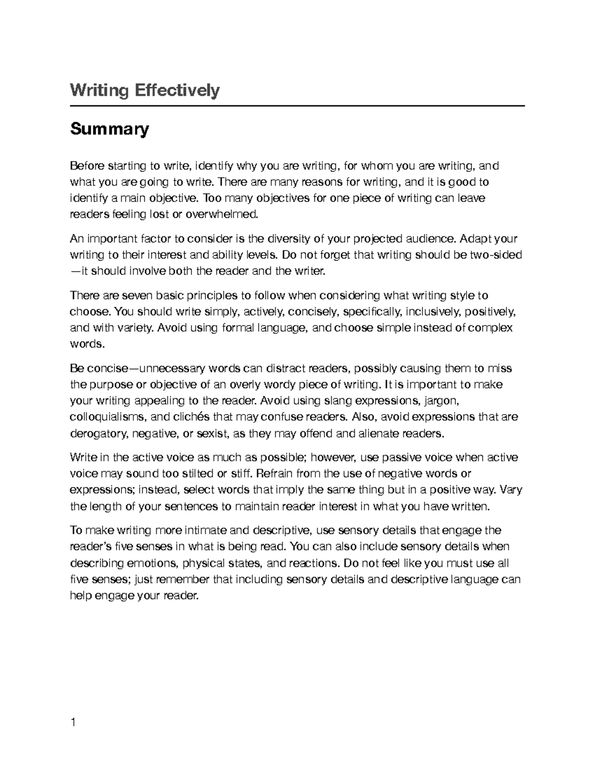 Lesson 8 - Summary - Writing Effectively Summary Before starting to ...