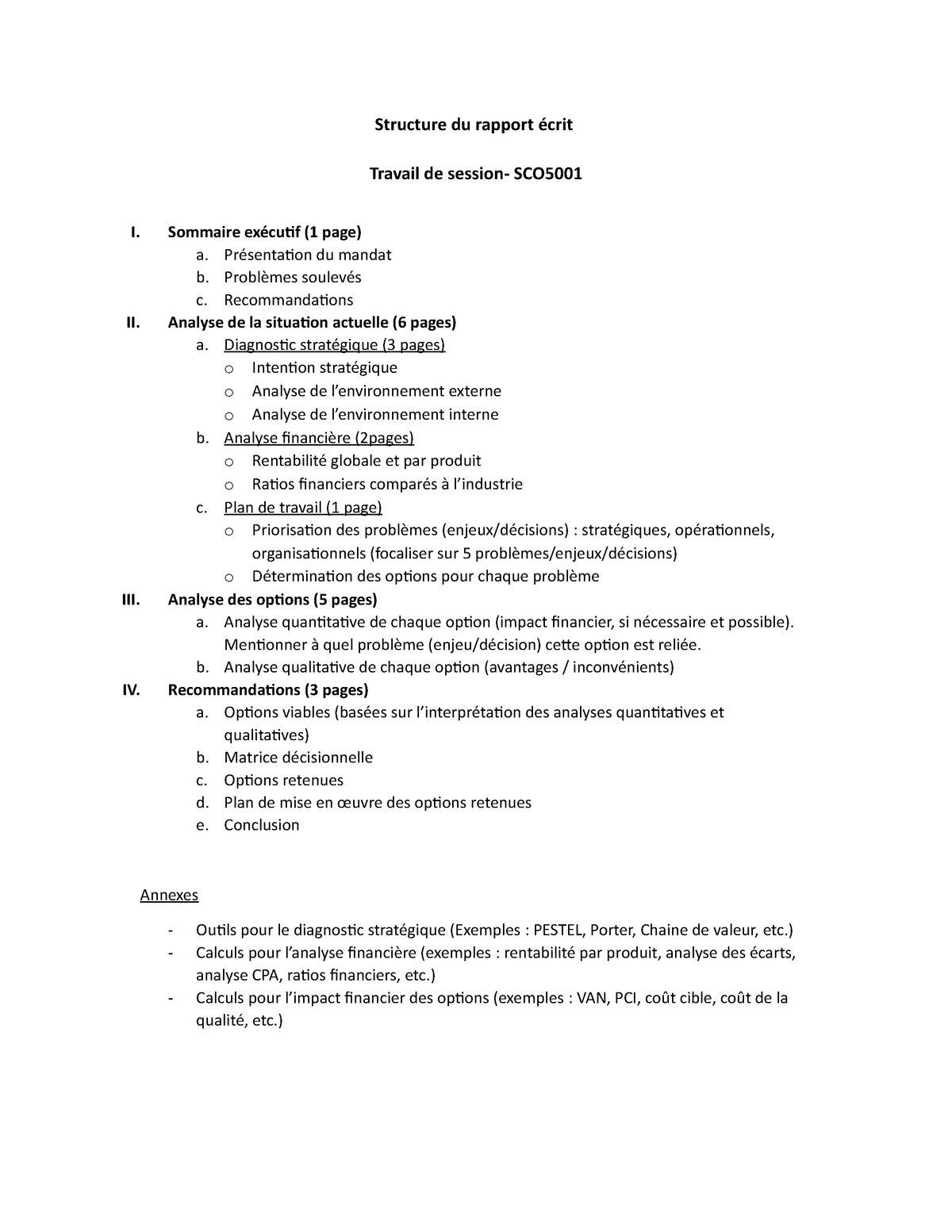 Structure D Un Rapport Ecrit Structure Du Rapport Ecrit Travail De Session Sco I Sommaire Studocu