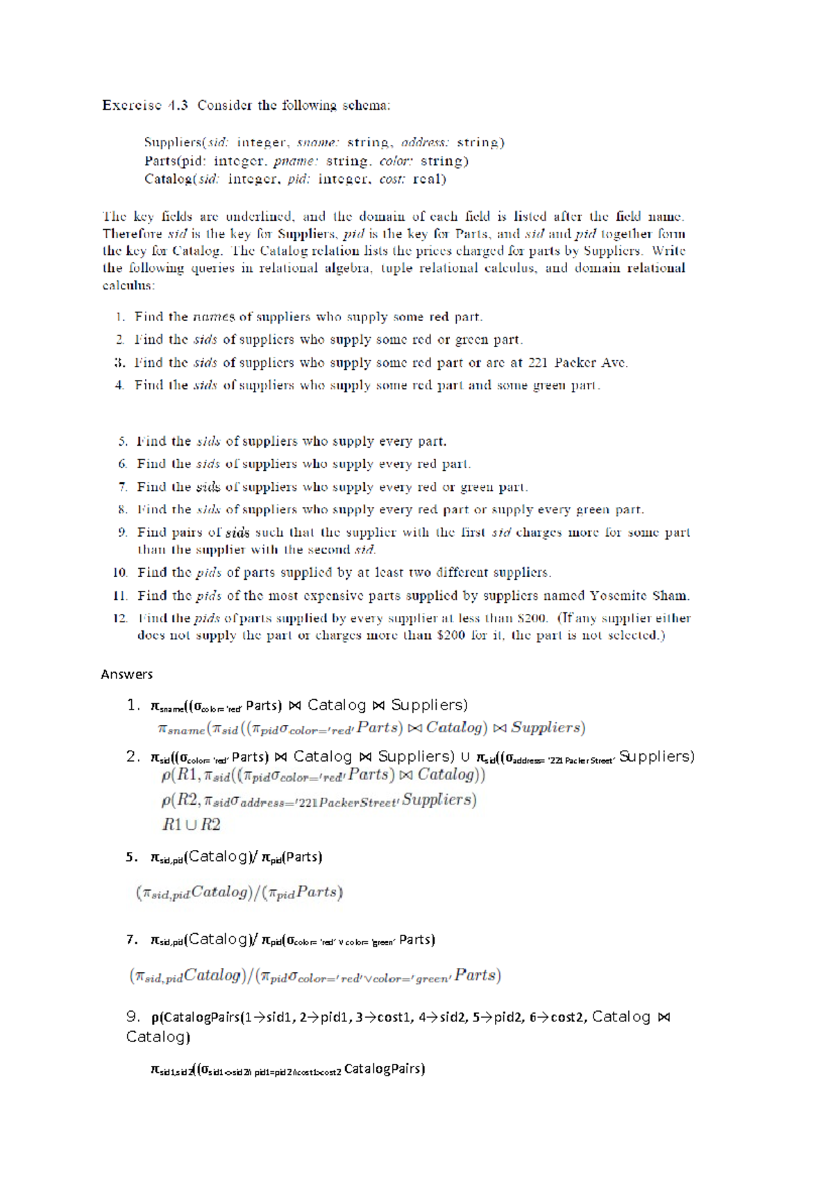 Memo post - Chapter 4 Exercise answers, 4.3,4.4 - Answers 1. Parts ...