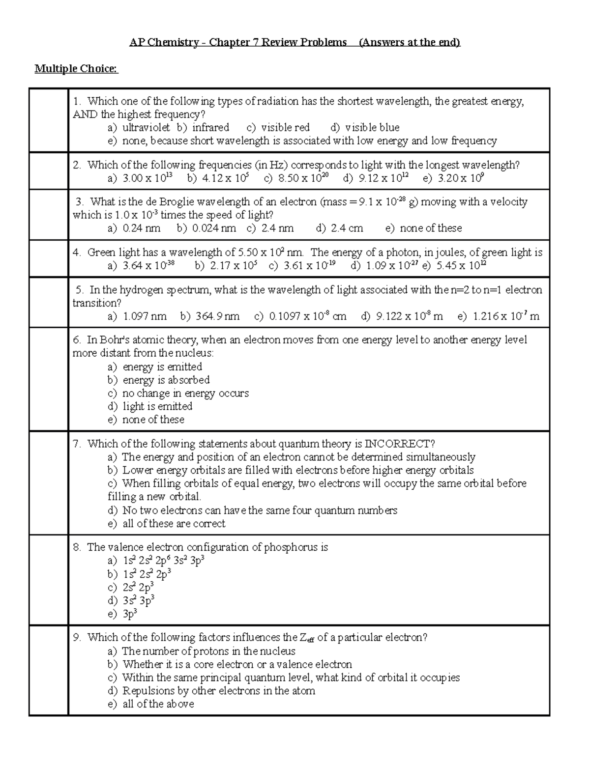 [UNIT B] Review - Chemistry Practice. - AP Chemistry - Chapter 7 Review ...