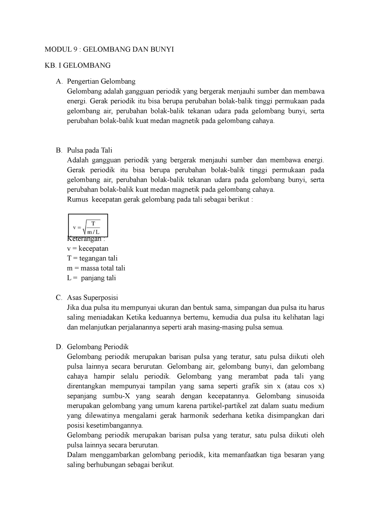 Konsep Dasar IPA Rangkuman Modul 9 10 - MODUL 9 : GELOMBANG DAN BUNYI ...