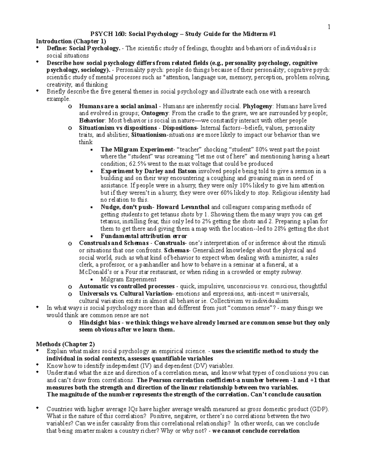 Exam 1 Study Guide Psychology 160 with Mauss - PSYCH 160 - UCB - Studocu