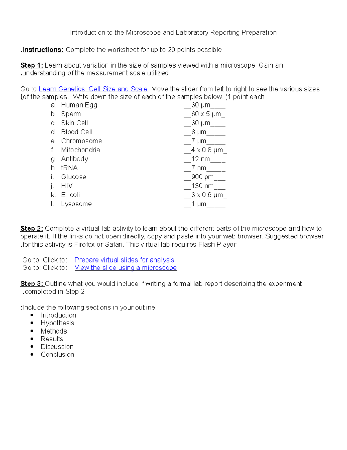 Microscope Lab Worksheet - Introduction to the Microscope and ...