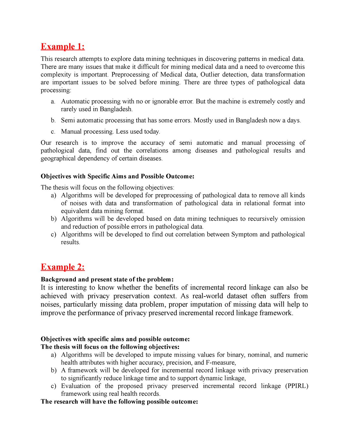 research objectives sample thesis