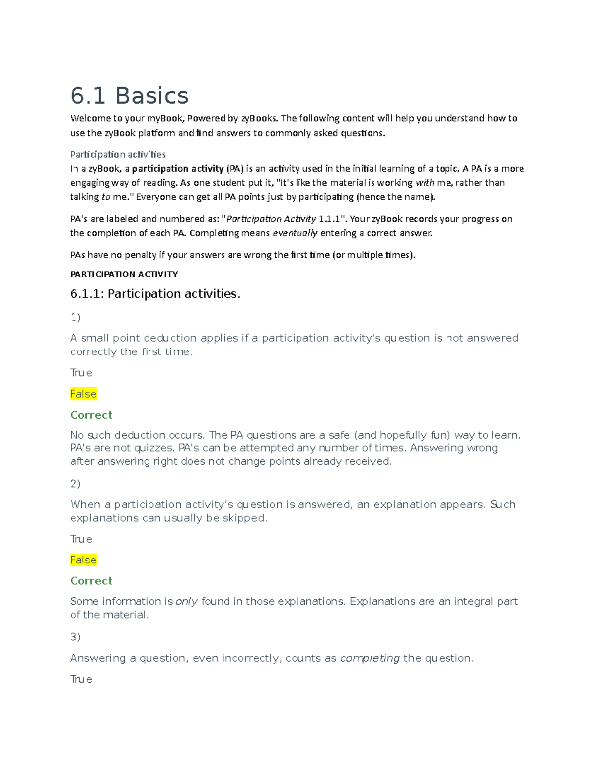 Basics Of ZyBook Platform And Participation Activities - Studocu