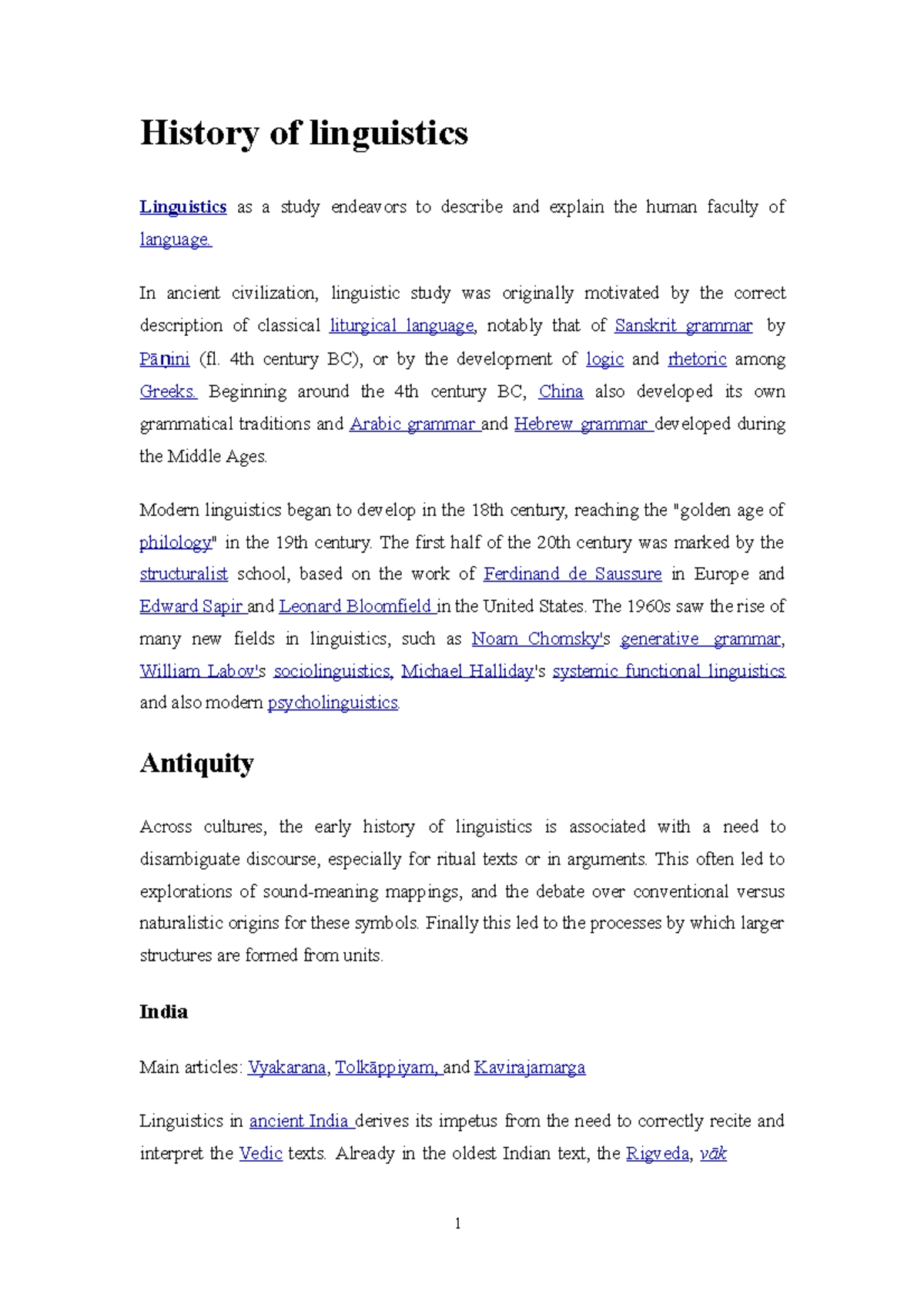 U02 - History of linguistics - 1 History of linguistics Linguistics as