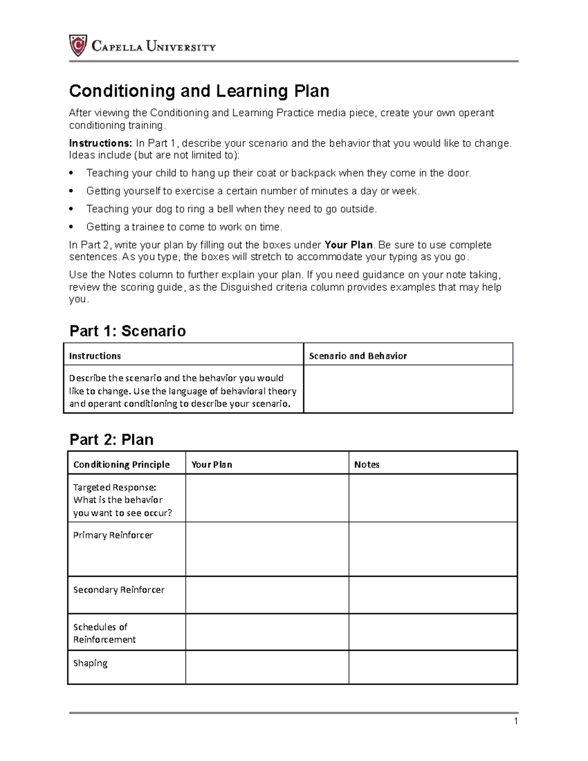 Cf conditioning learning plan Conditioning and Learning Plan After