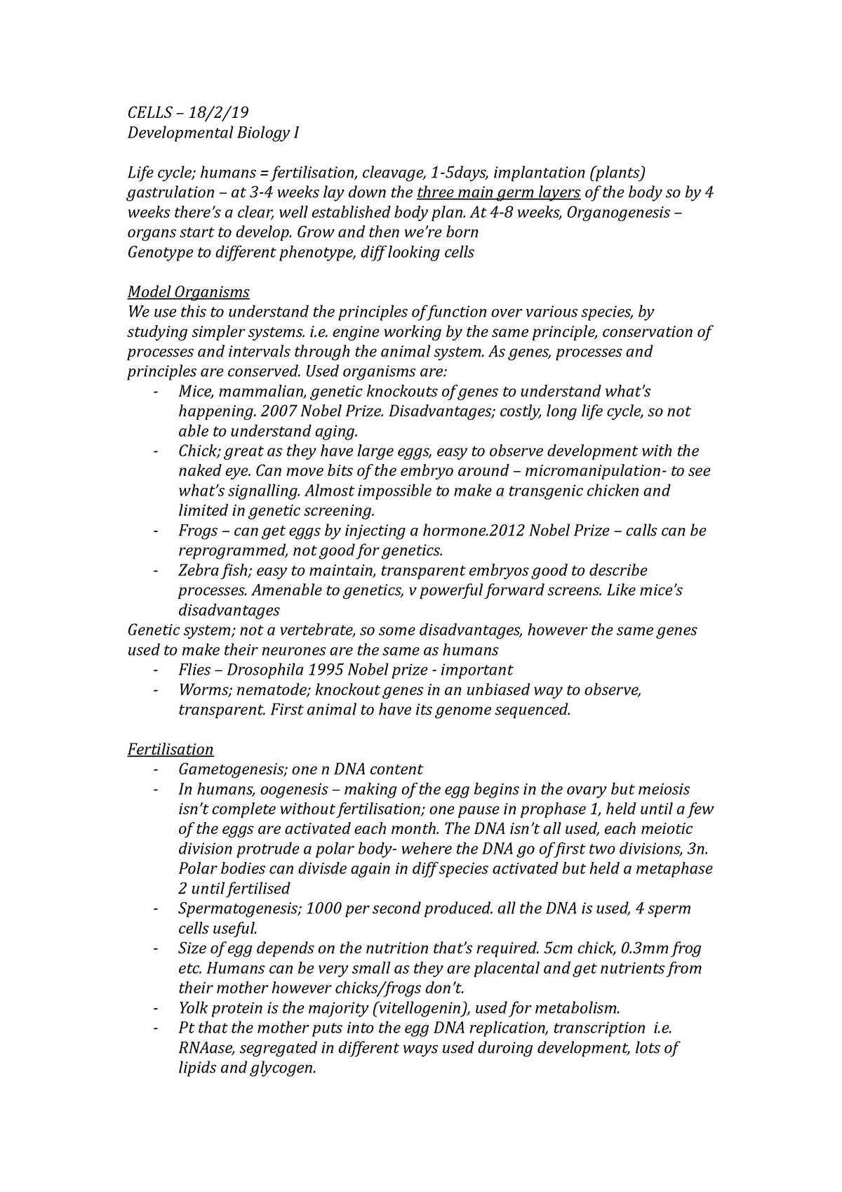 Model Organisms - 2nd half of 2nd term - CELLS – 18/2/ Developmental ...