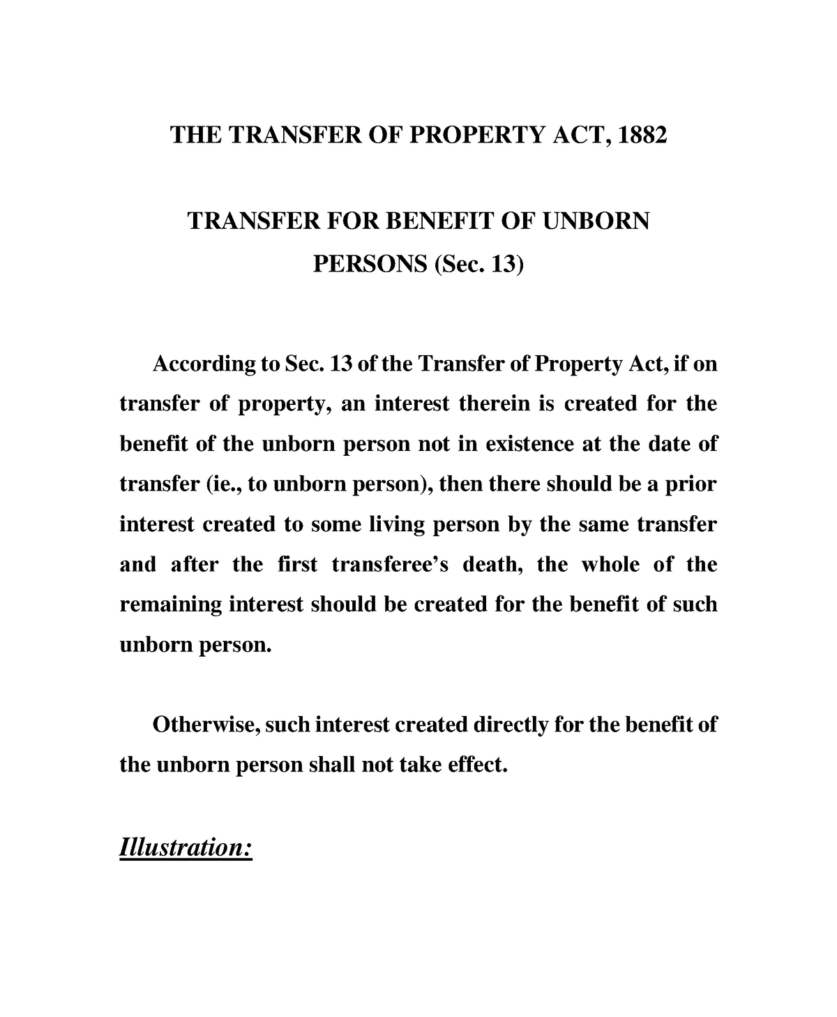 BCA - It Is Easy - THE TRANSFER OF PROPERTY ACT, 1882 TRANSFER FOR ...