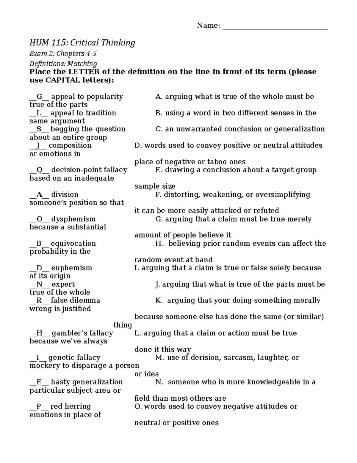 critical thinking exam 2