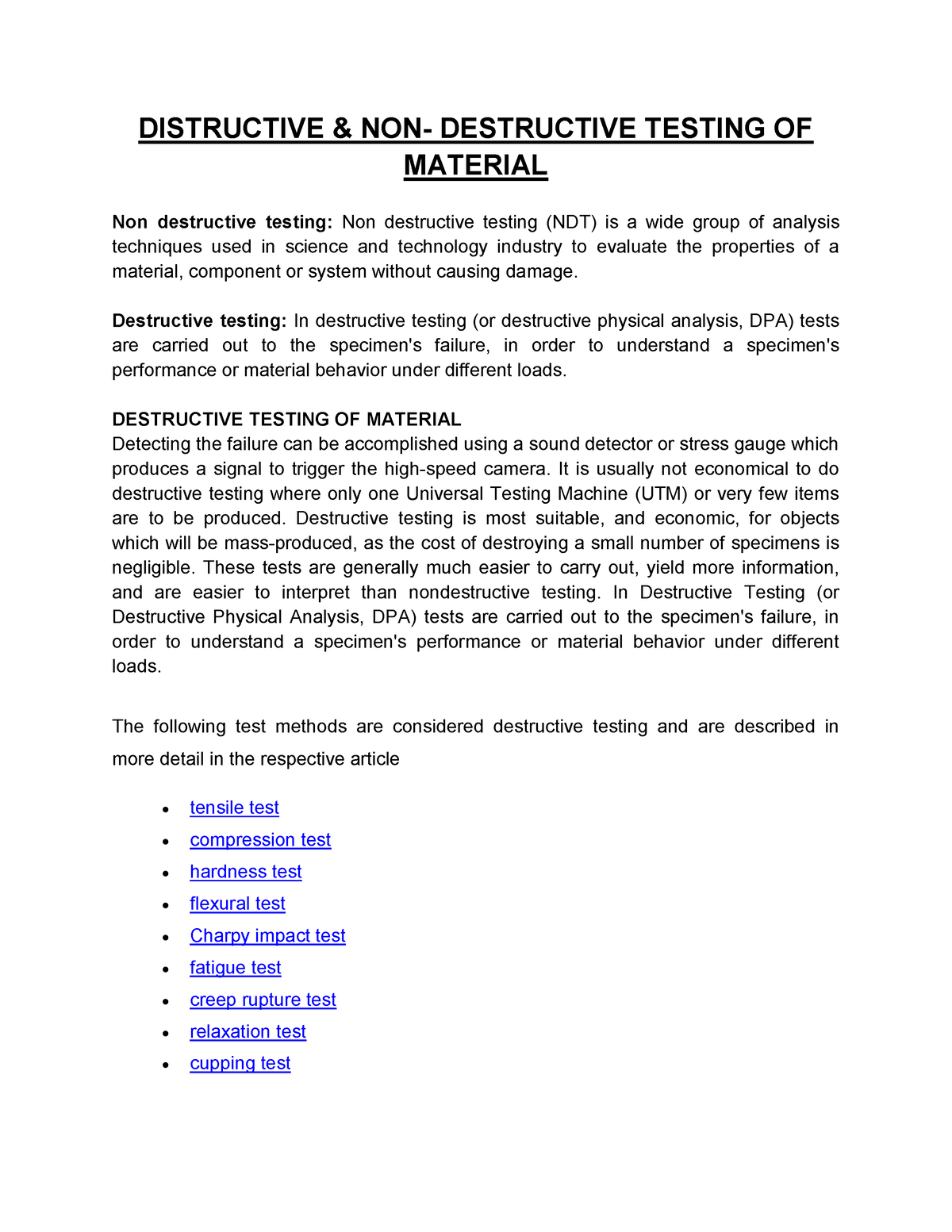 MET 12 - Distructive & NON- Destructive Testing OF Material ...