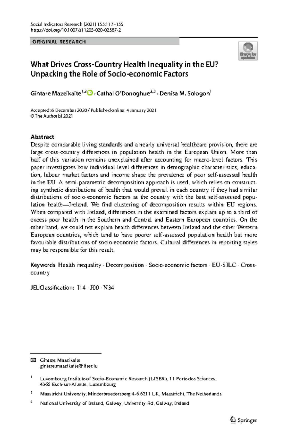 What Drives Cross-Country Health Inequality in the EU Unpacking the ...