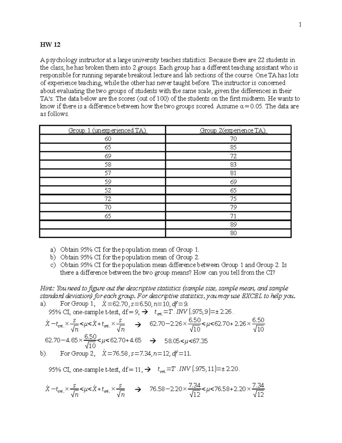 HW12 (due 0412) - Jinyan Fan - 1 HW 12 A psychology instructor at a ...