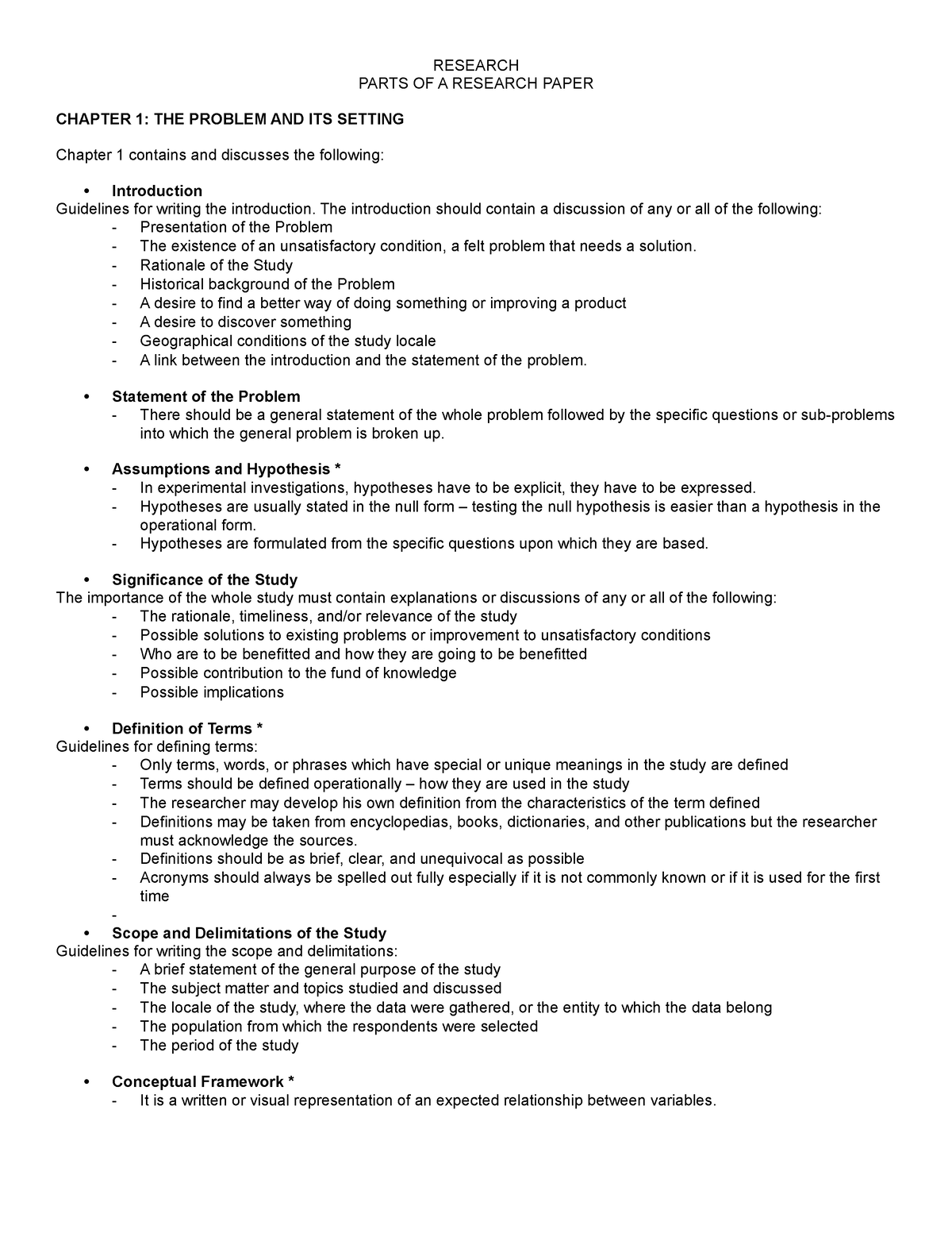 Parts OF A Research Paper - RESEARCH PARTS OF A RESEARCH PAPER CHAPTER ...