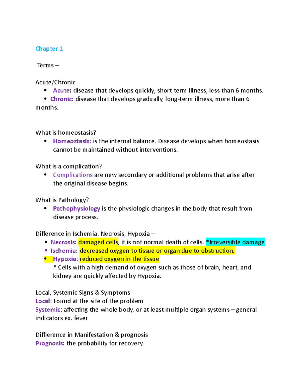 EXAM 1 Review ms P - Chapter 1 Terms – Acute/Chronic Acute: disease ...