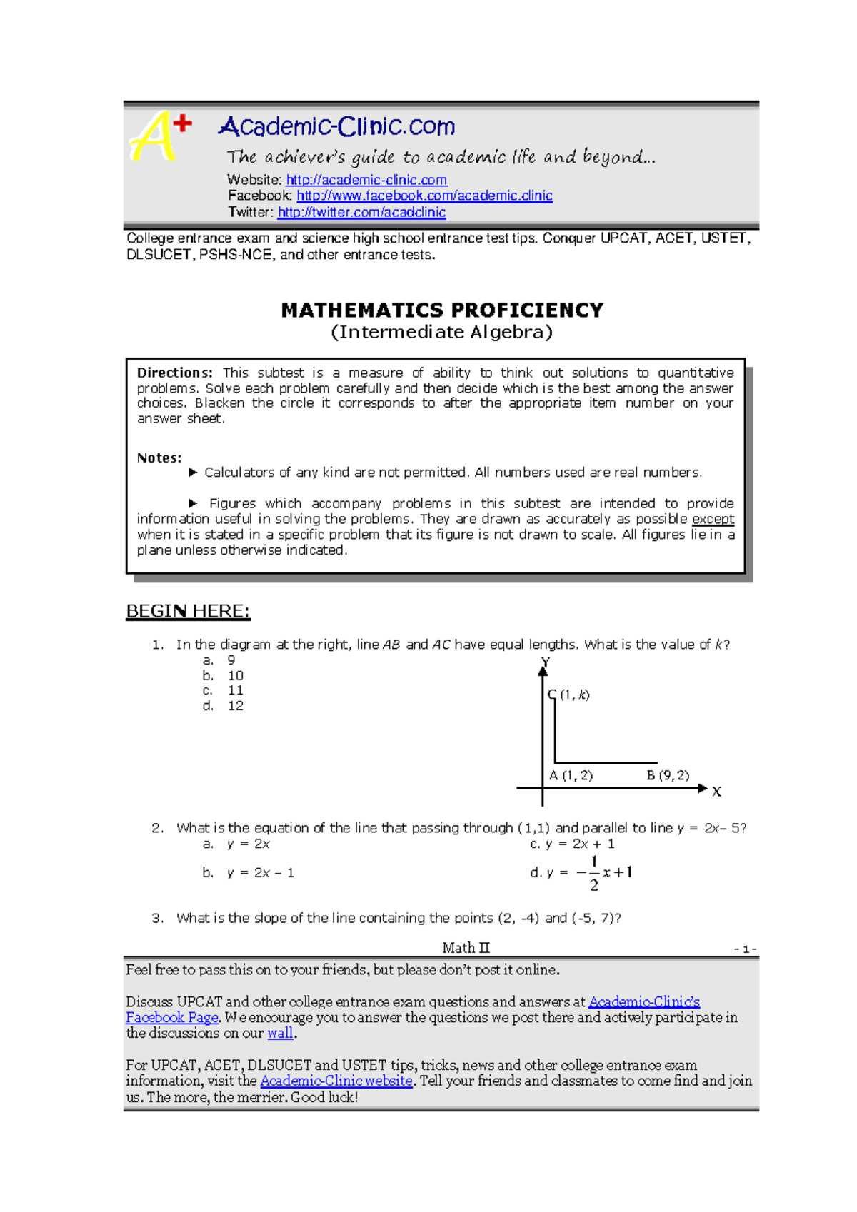 UPCAT REVIEWER Math 2 - Website: - Studocu