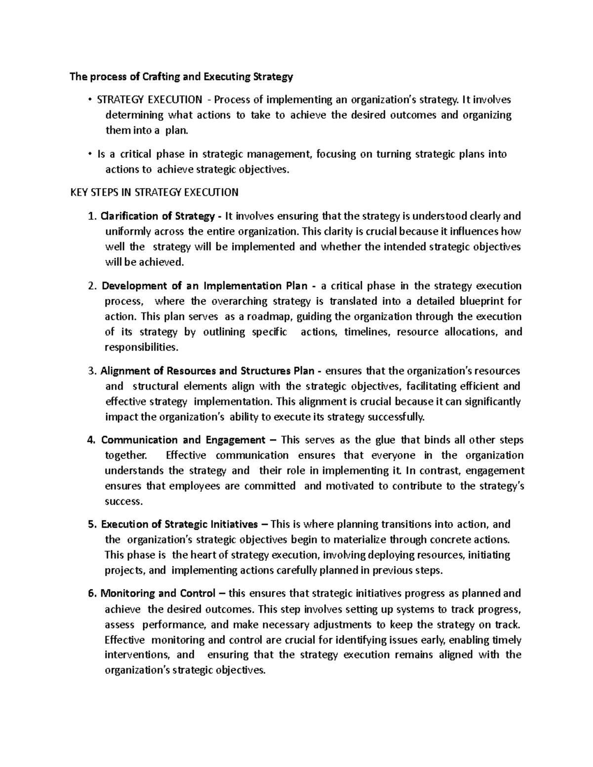 The process of Crafting and Executing Strategy - It involves ...