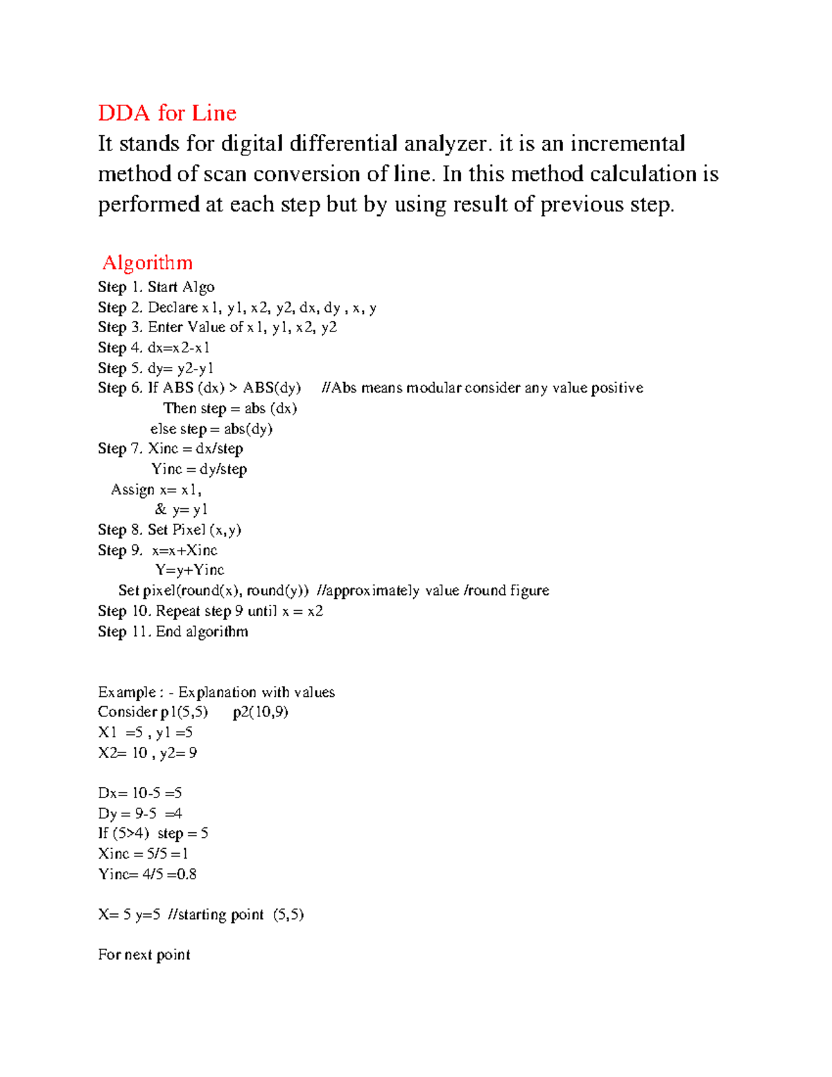 Dda line 4= - Dda line algo CG se comp - DDA for Line It stands for ...