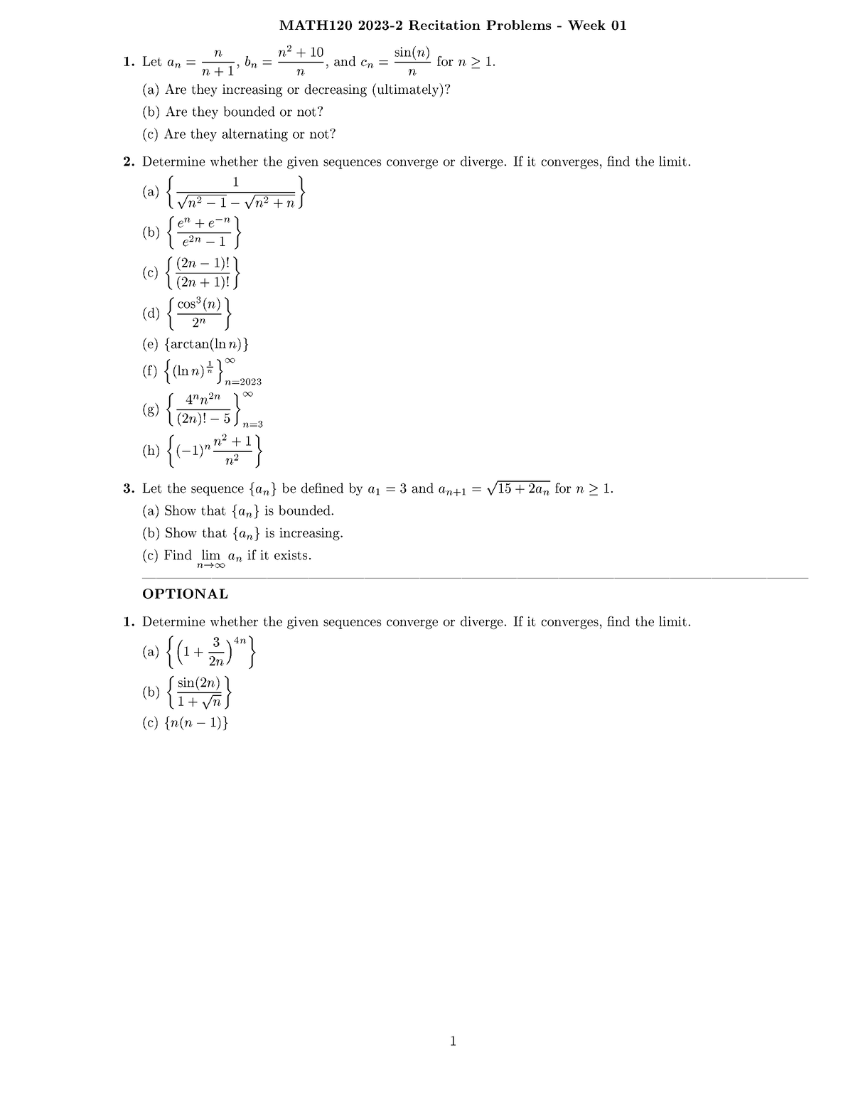 MATH 120 2023-2 Recitation Week 01 - MATH120 2023-2 Recitation Problems ...