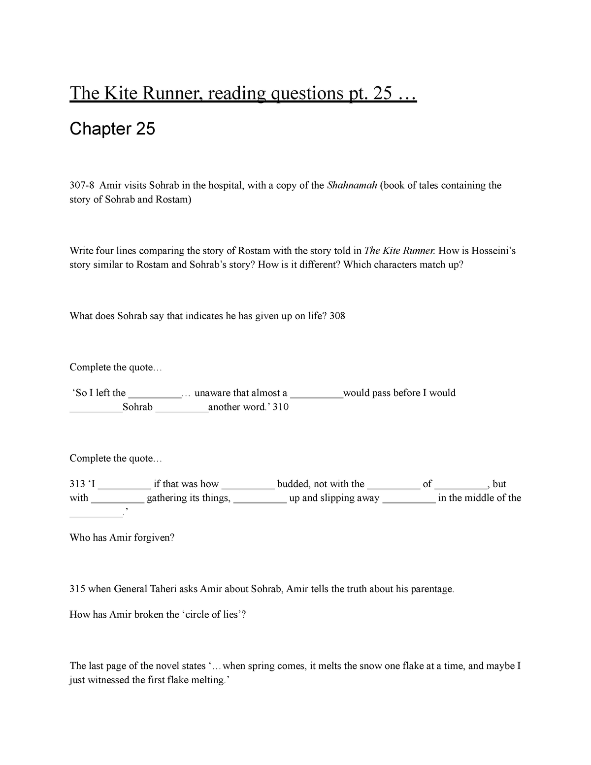 essay questions about the kite runner