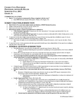 Civ Pro Attack Outline - Summary Civil Procedure I - I. DUE PROCESS 5 ...