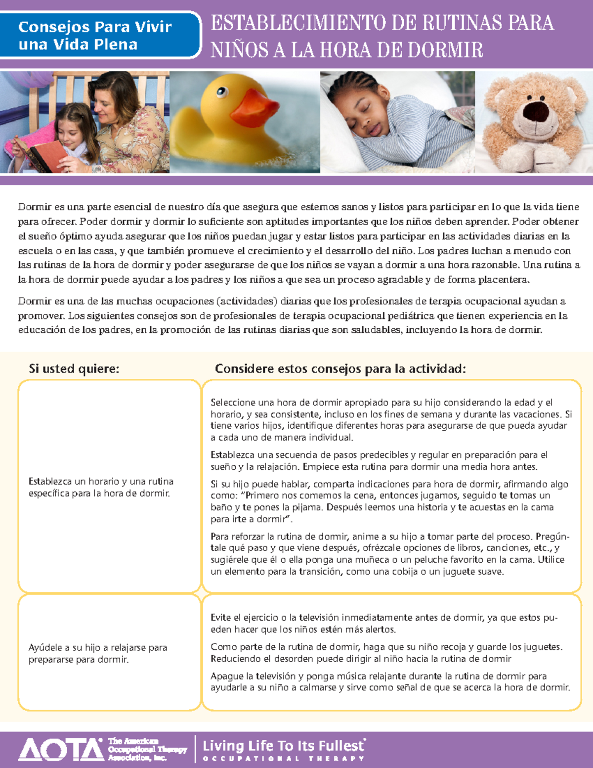 Bedtime Tip Sheet Spanish Si usted quiere ESTABLECIMIENTO DE RUTINAS