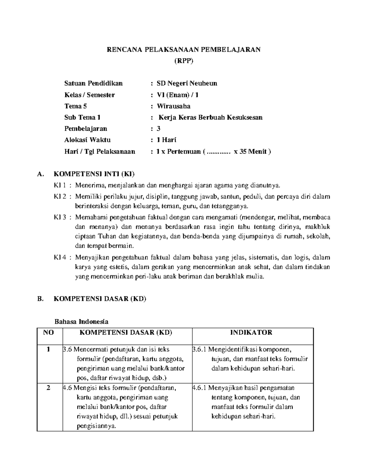 Rencana Pelaksanaan Pembelajaran ( TEMA 5 ) - RENCANA PELAKSANAAN ...