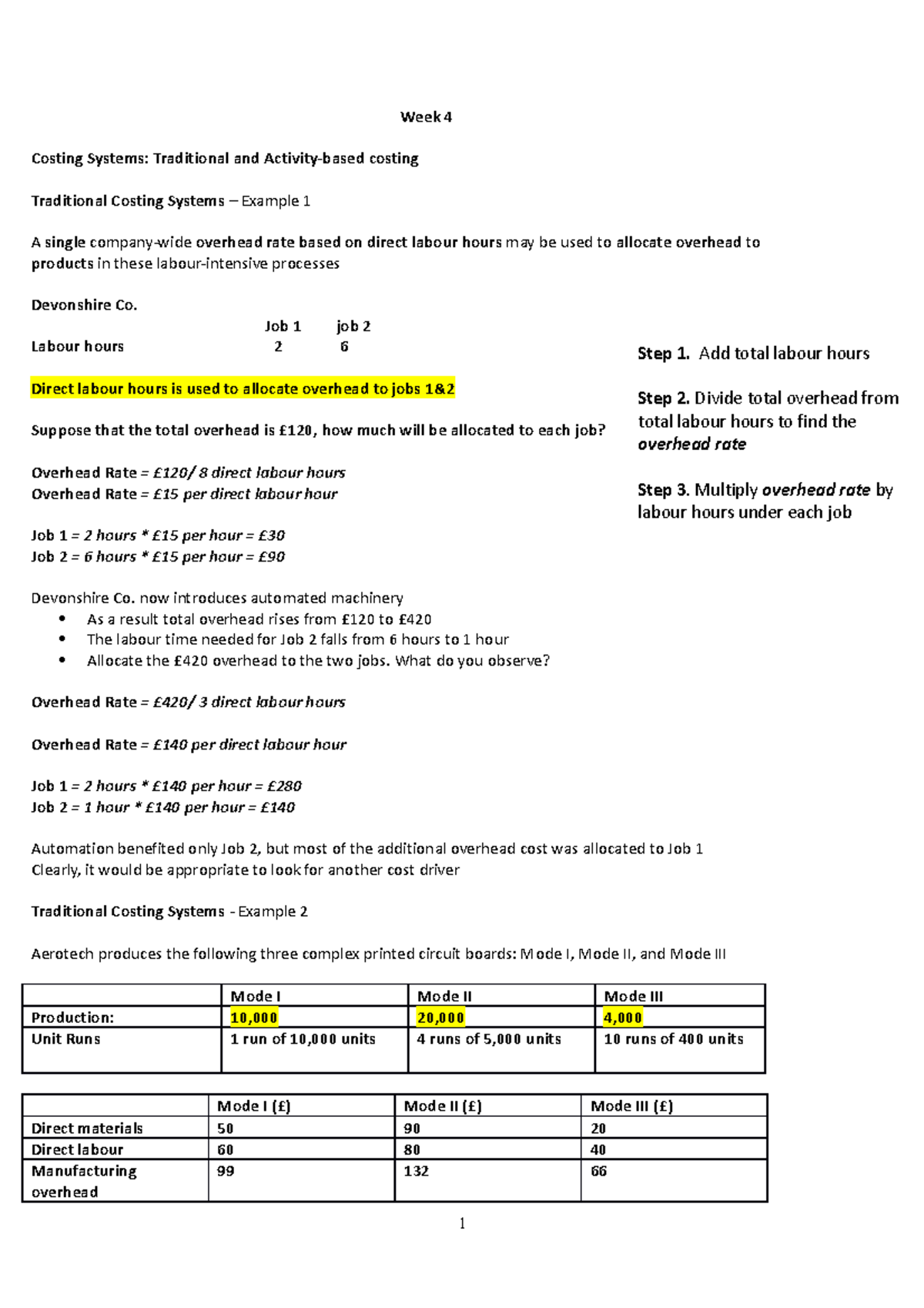 Week 4 + T - Notes - Week 4 Costing Systems: Traditional and Activity ...