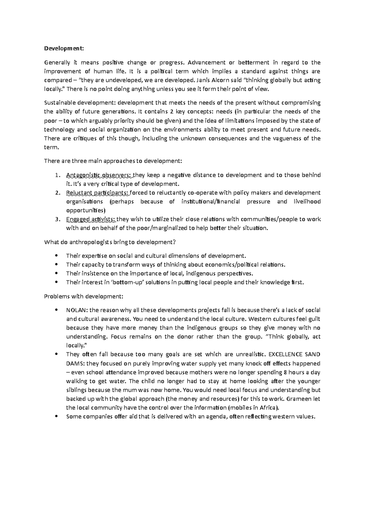Development - notes - Development: Generally it means positive change ...