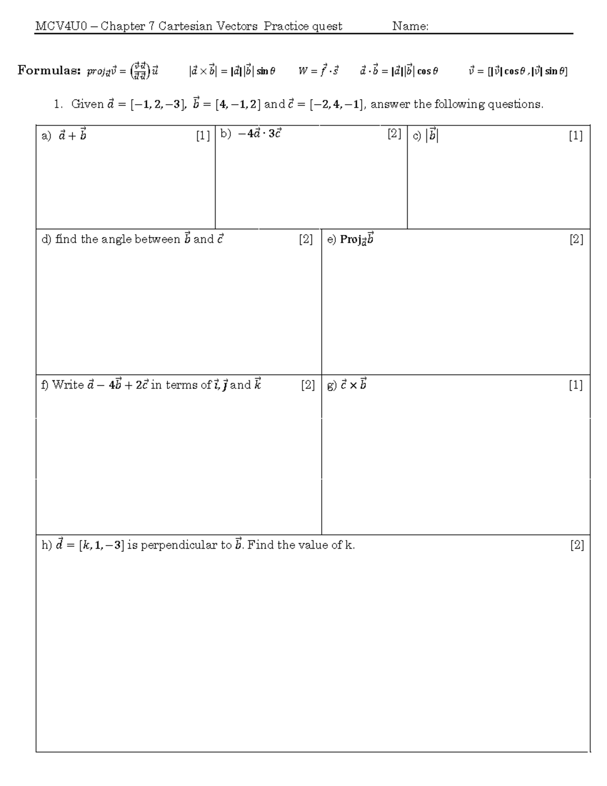 Chaptre 7 old test as practice quest - MCV4U0 – Chapter 7 Cartesian ...