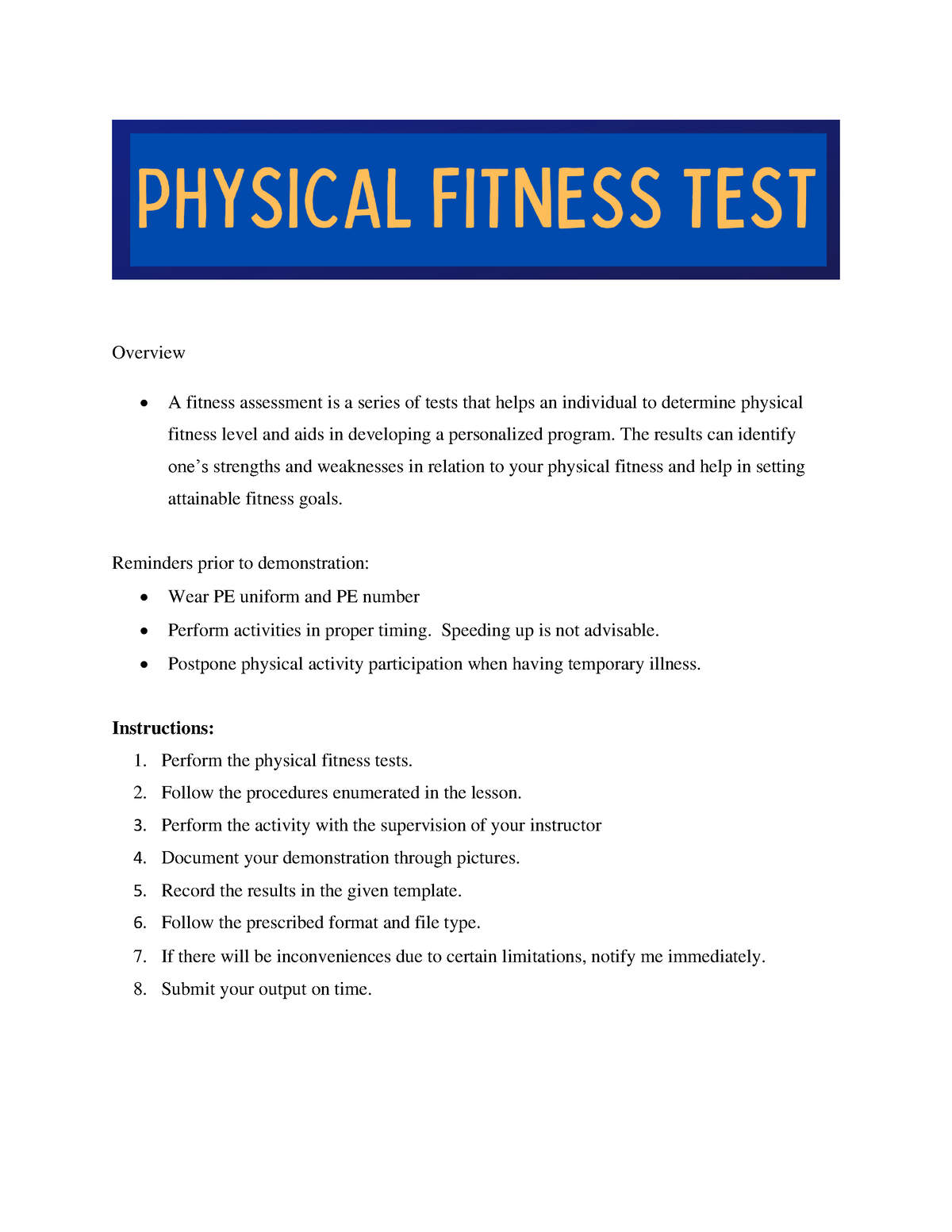 The Physical Fitness Tests 