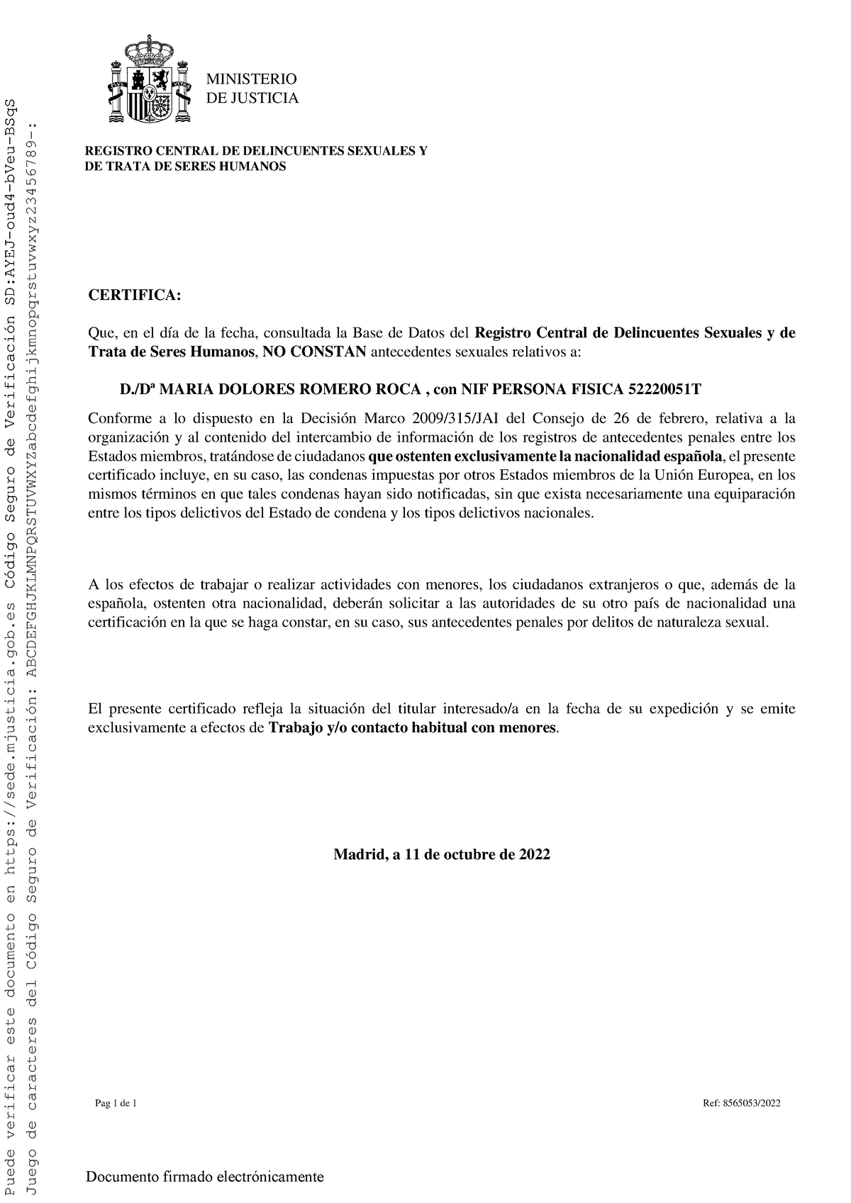 Certificado Antecedente Delitos Sexuales Puede Verificar Este Documento En Sedemjusticiagob 7700