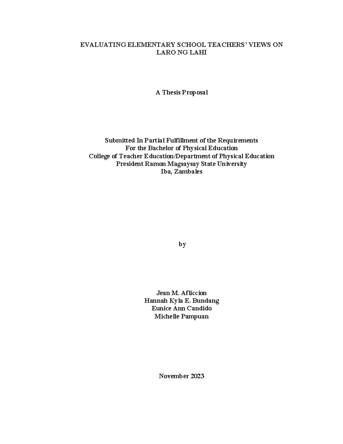 Chapter 1 5 Group 1 BPED 3B Thesis - EVALUATING ELEMENTARY SCHOOL ...