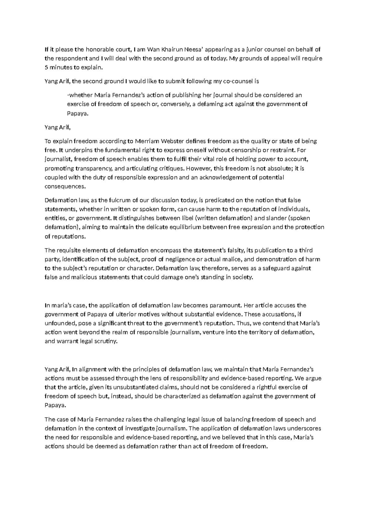 Mooting script - references - If it please the honorable court, I am ...