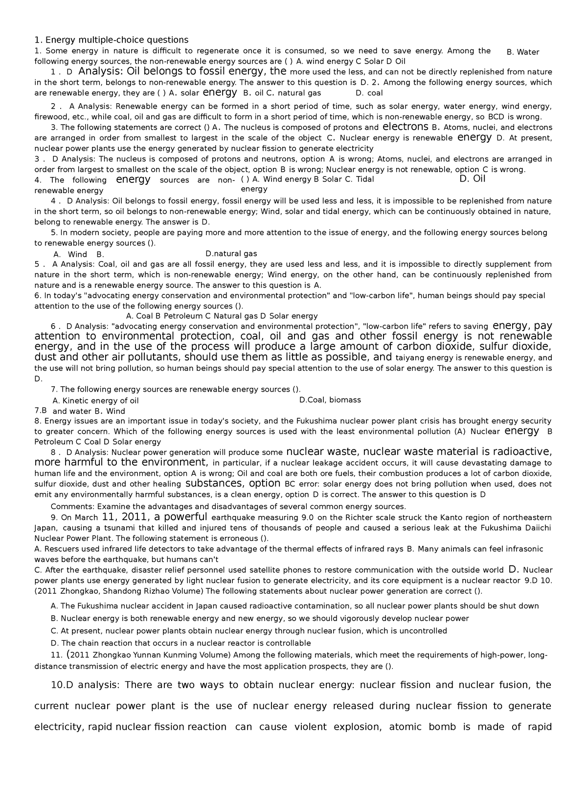 ENGR 210 Energy multiple choice questions - 1. Energy multiple-choice ...