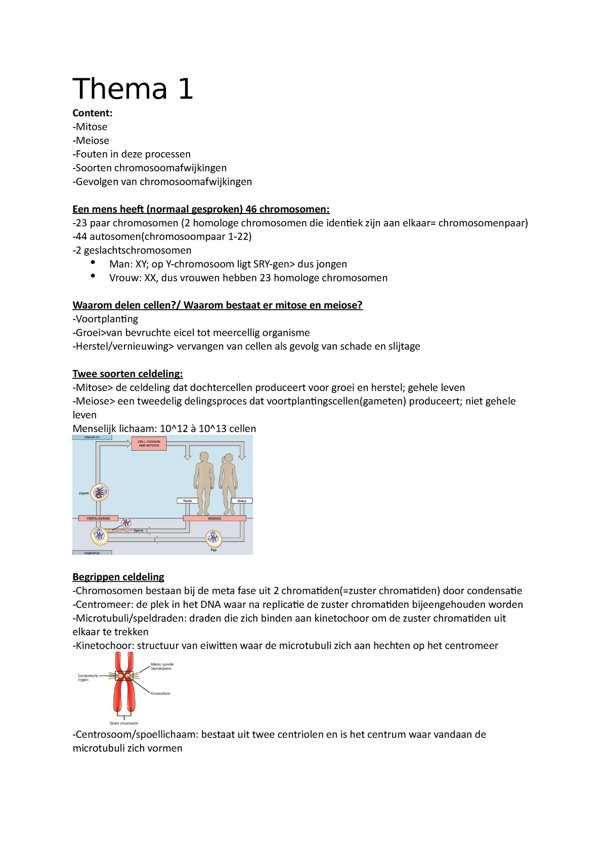 Thema 1 Cel Tot Molecuul Thema 1 Content Mitose Meiose Fouten In