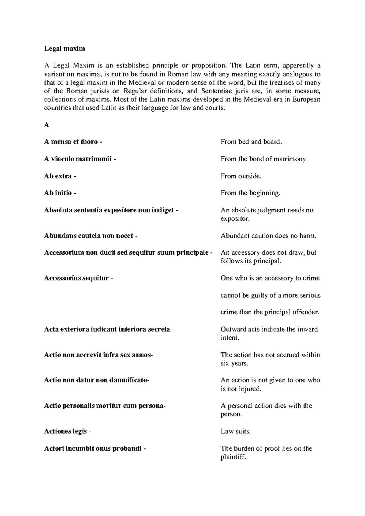 Legal-Maxim - List of legal maxims and their definition - Legal maxim A ...