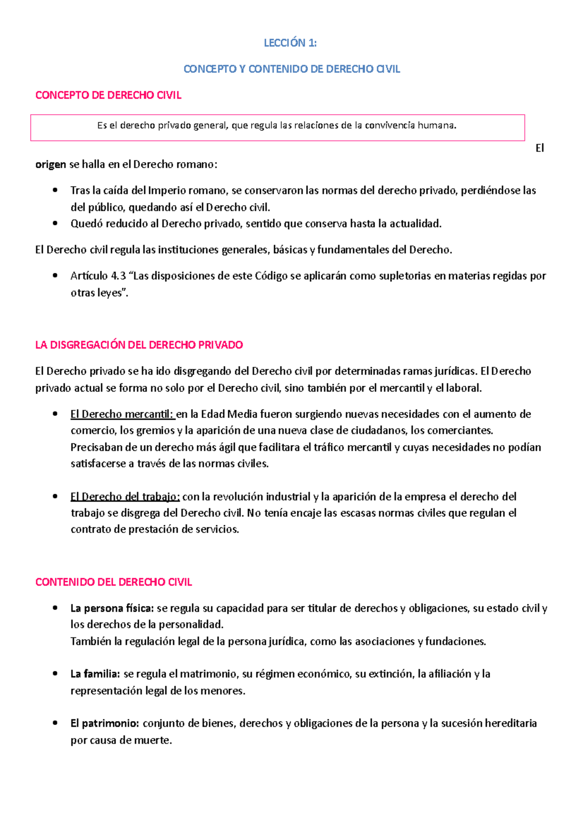 Tema 1 - CONCEPTO Y CONTENIDO DEL DERECHO CIVIL. EL CÓDIGO CIVIL ...