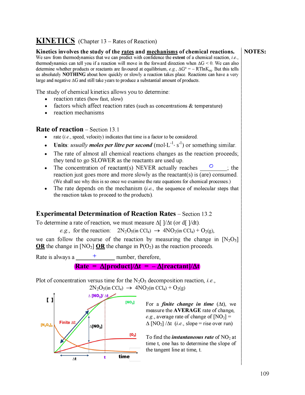 Part 5 Kinetics Copy - KINETICS (Chapter 13 – Rates Of Reaction ...